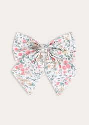 Violet Floral Long Bow Hair Clip in Pink Hair Accessories from Pepa London