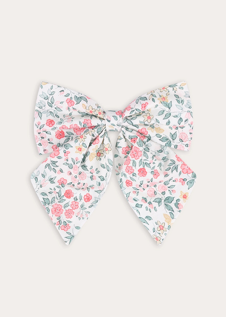 Violet Floral Long Bow Hair Clip in Pink Hair Accessories from Pepa London