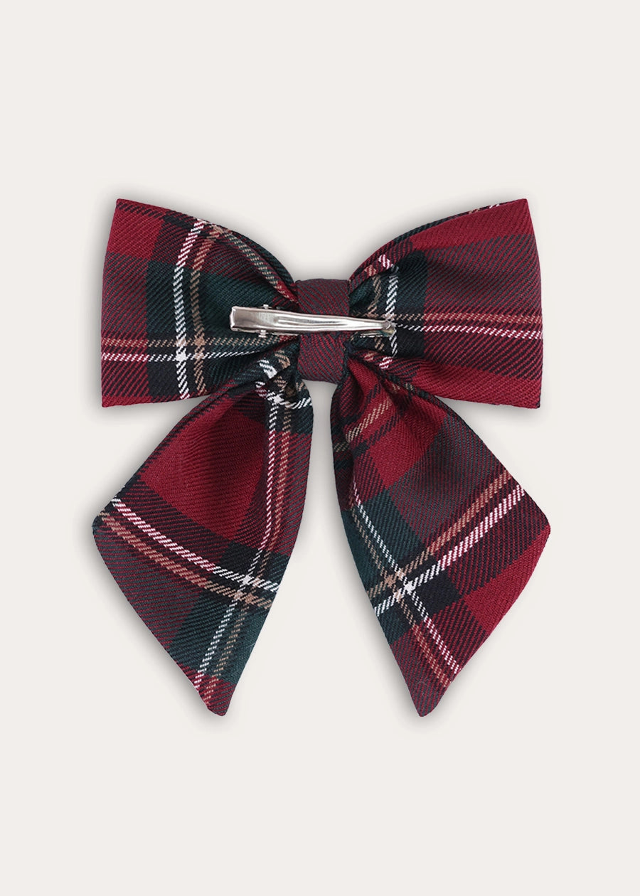 Balmoral Tartan Burgundy Long Bow Hair Clip in Burgundy Hair Accessories from Pepa London