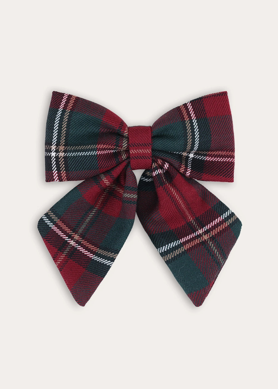 Balmoral Tartan Burgundy Long Bow Hair Clip in Burgundy Hair Accessories from Pepa London
