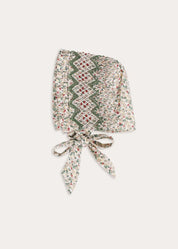 Evelyn Floral Hand Smocked Bonnet in Green (S-L) Knitted Accessories from Pepa London