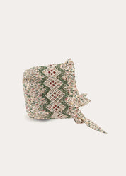 Evelyn Floral Hand Smocked Bonnet in Green (S-L) Knitted Accessories from Pepa London