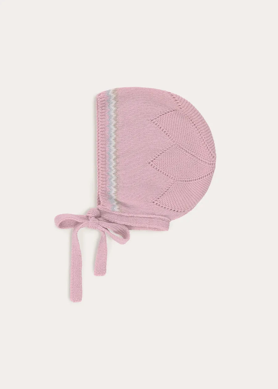Birdie Fair Isle Knitted Bonnet in Pink (S-L) Knitted Accessories from Pepa London