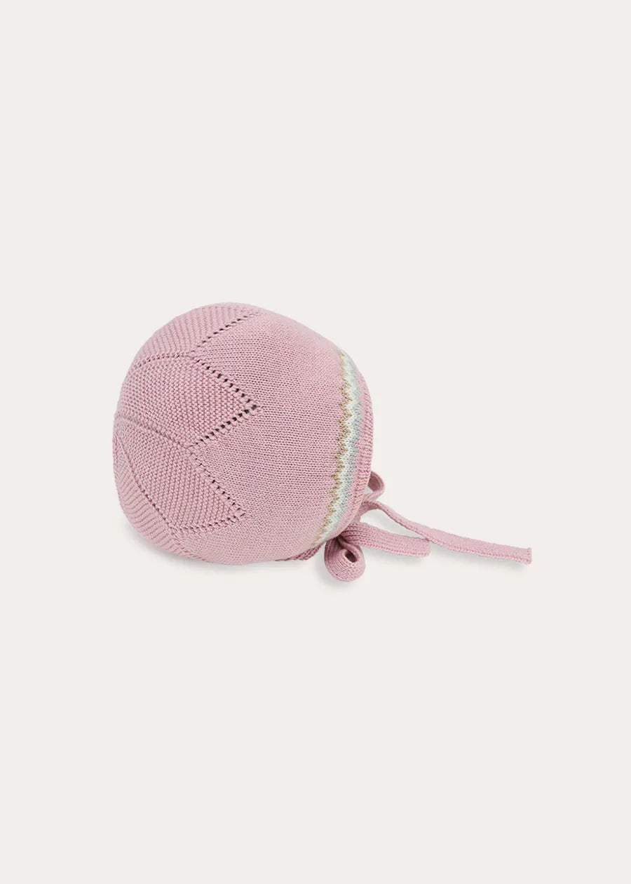 Birdie Fair Isle Knitted Bonnet in Pink (S-L) Knitted Accessories from Pepa London