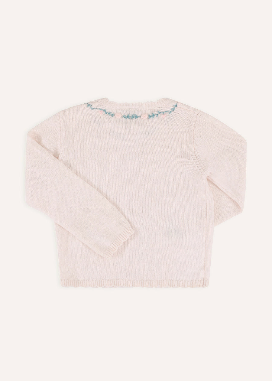 Wildflower Embroidered Knitted Cardigan in Pale Pink (3mths-4yrs) Knitwear from Pepa London