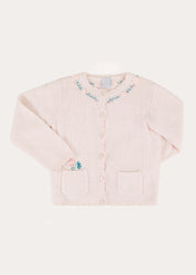 Wildflower Embroidered Knitted Cardigan in Pale Pink (3mths-4yrs) Knitwear from Pepa London