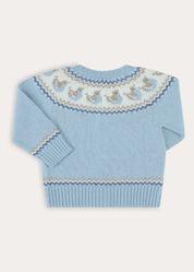 Birdie Fair Isle Knitted Cardigan in Blue (6mths-6yrs) Knitwear from Pepa London