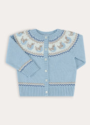 Birdie Fair Isle Knitted Cardigan in Blue (6mths-6yrs) Knitwear from Pepa London