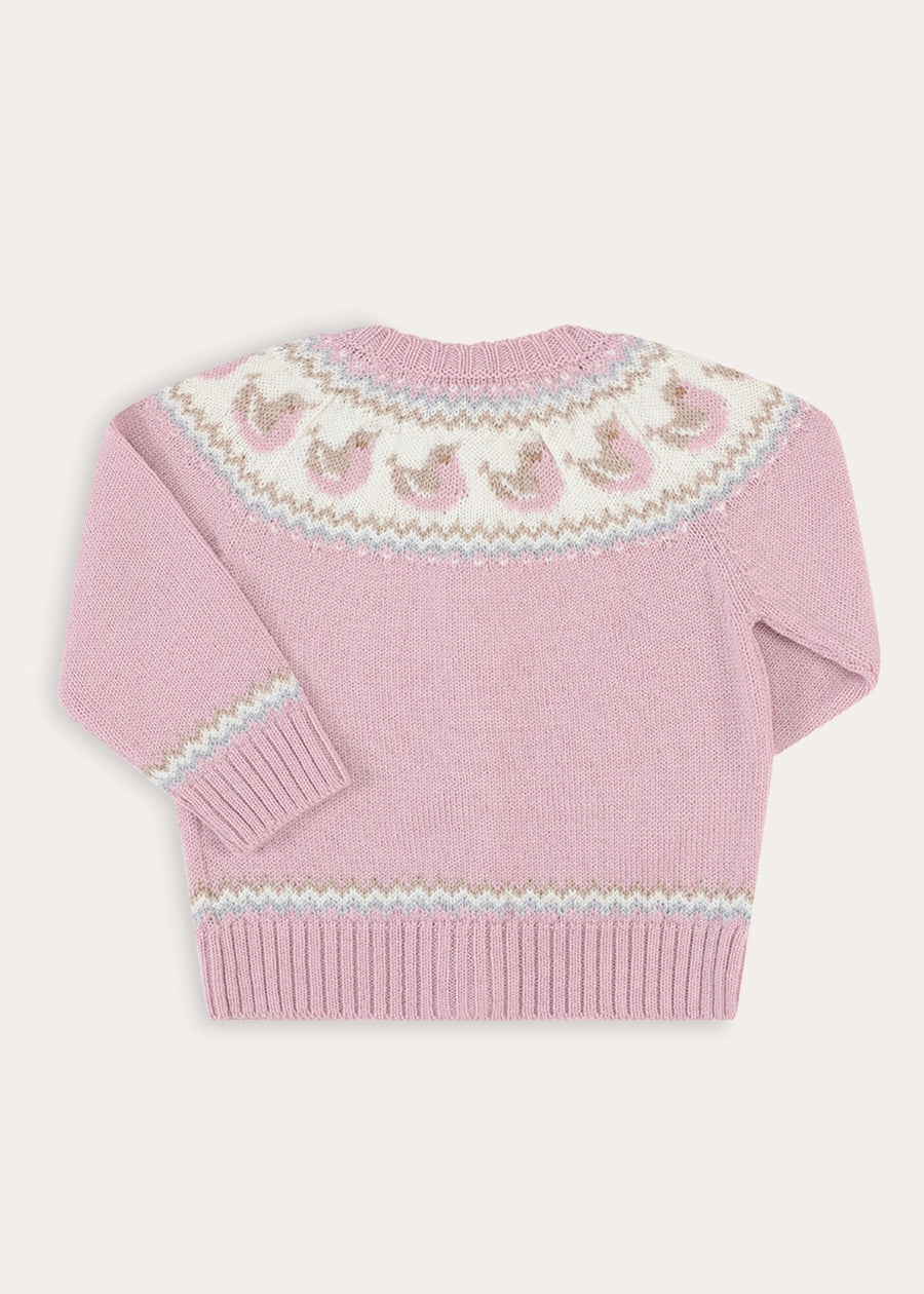 Birdie Fair Isle Knitted Cardigan in Pink (6mths-6yrs) Knitwear from Pepa London
