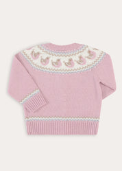 Birdie Fair Isle Knitted Cardigan in Pink (6mths-6yrs) Knitwear from Pepa London
