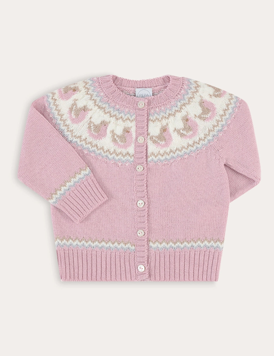 Birdie Fair Isle Knitted Cardigan in Pink (6mths-6yrs) Knitwear from Pepa London