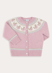 Birdie Fair Isle Knitted Cardigan in Pink (6mths-6yrs) Knitwear from Pepa London
