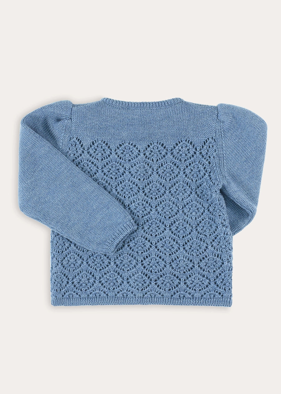 Openwork Knitted Cardigan in Blue (3-10yrs) Knitwear from Pepa London