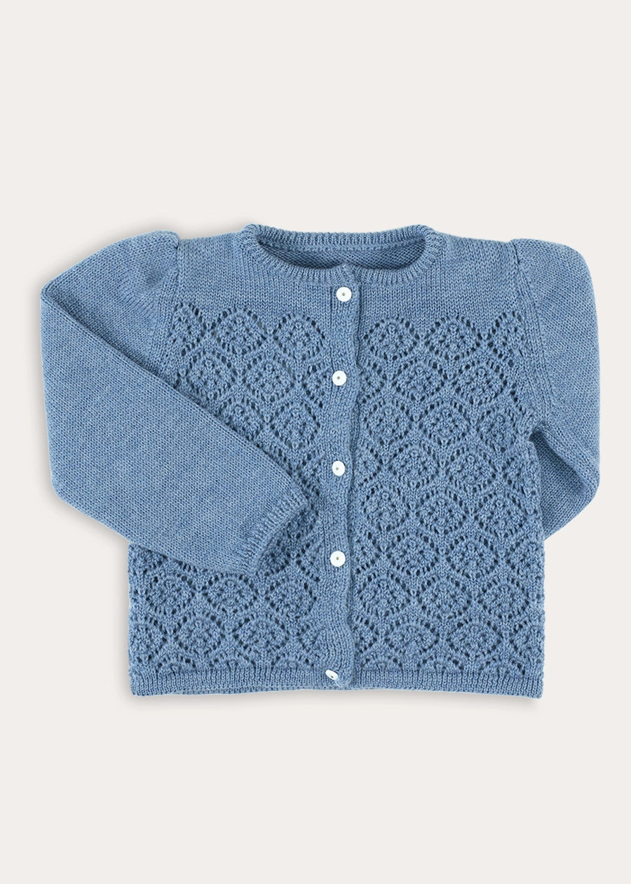 Openwork Knitted Cardigan in Blue (3-10yrs) Knitwear from Pepa London