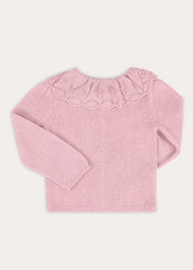 Openwork Knitted Ruffle Collar Cardigan in Pink (3-10yrs) Knitwear from Pepa London