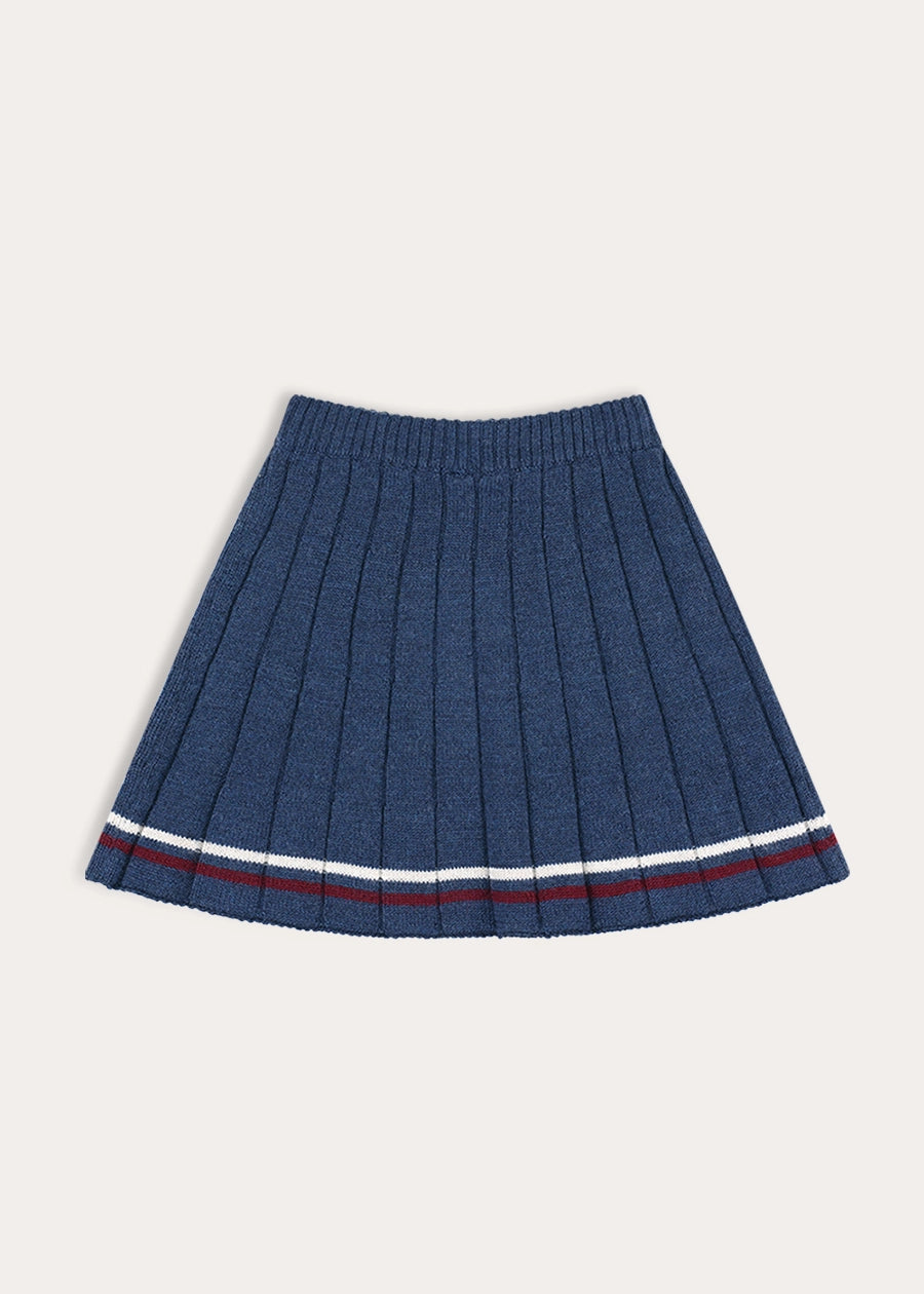 Pleated Floral Embroidered Knitted Skirt in Navy (4-10yrs) Skirts from Pepa London