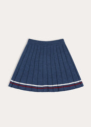 Pleated Floral Embroidered Knitted Skirt in Navy (4-10yrs) Skirts from Pepa London