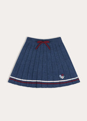 Pleated Floral Embroidered Knitted Skirt in Navy (4-10yrs) Skirts from Pepa London