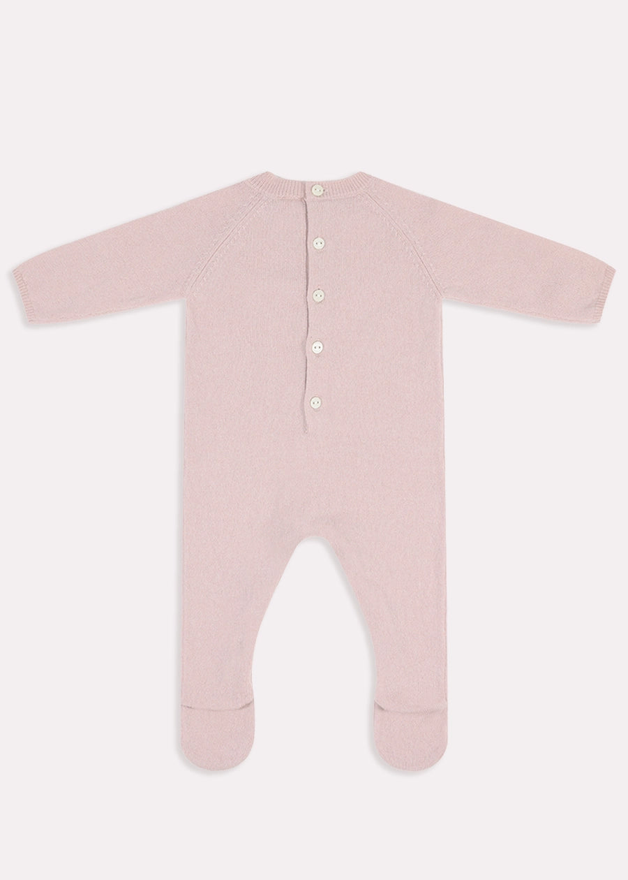 Knitted Floral Hand Embroidered All In One in Dusty Pink (1-12mths) Knitwear from Pepa London