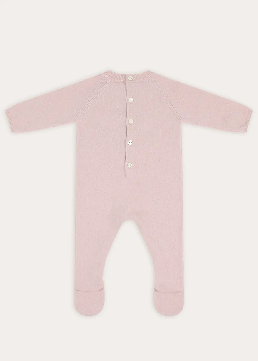 Knitted Floral Hand Embroidered All In One in Dusty Pink (1-12mths)