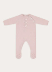 Knitted Floral Hand Embroidered All In One in Dusty Pink (1-12mths)