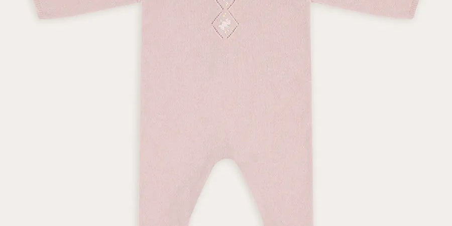 Knitted Floral Hand Embroidered All In One in Dusty Pink (1-12mths) Knitwear from Pepa London