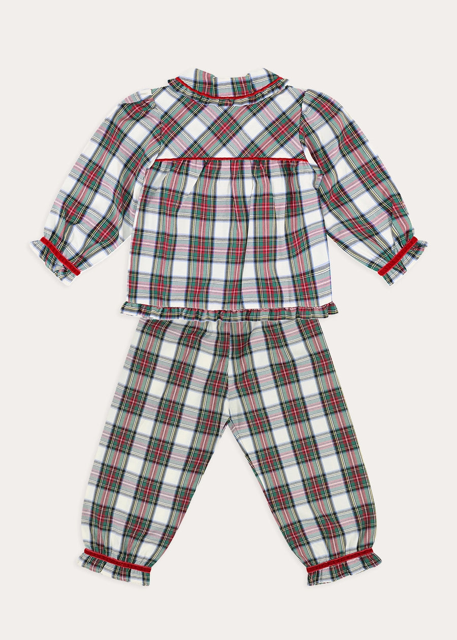 Winterberry Tartan Velvet Trim Detail Pyjamas in Red (2-10yrs) Nightwear from Pepa London