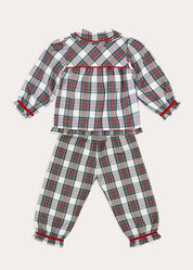 Winterberry Tartan Velvet Trim Detail Pyjamas in Red (2-10yrs) Nightwear from Pepa London