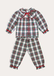Winterberry Tartan Velvet Trim Detail Pyjamas in Red (2-10yrs) Nightwear from Pepa London
