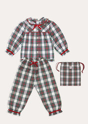 Winterberry Tartan Velvet Trim Detail Pyjamas in Red (2-10yrs) Nightwear from Pepa London
