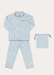 Maisie Floral Scallop Collar Long Sleeve Pyjamas in Blue (2-10yrs) Nightwear from Pepa London