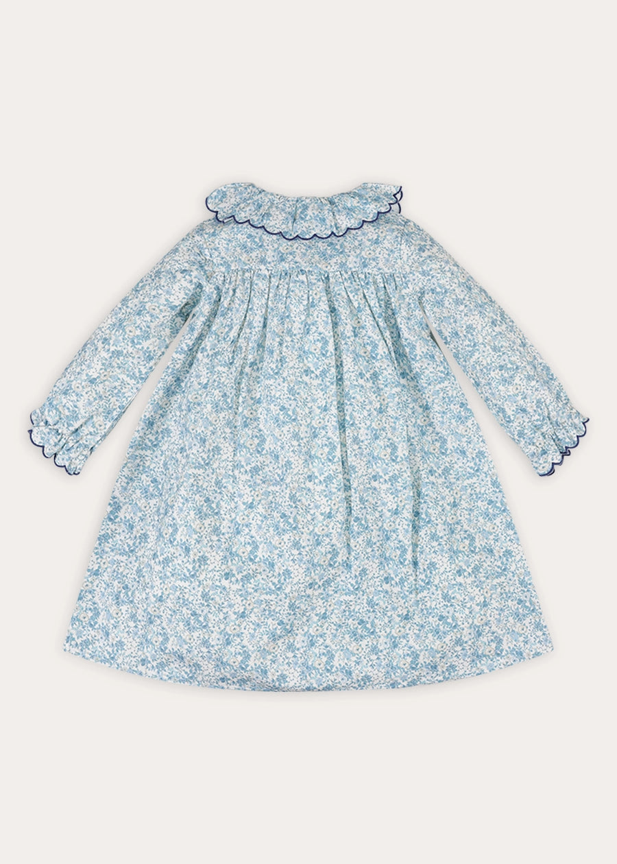 Maisie Floral Frill Collar Long Sleeve Night Dress in Blue (2-8yrs) Nightwear from Pepa London