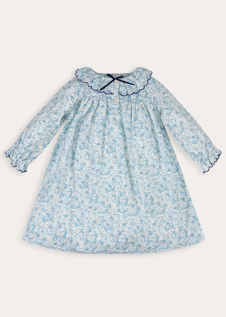 Maisie Floral Frill Collar Long Sleeve Night Dress in Blue (2-8yrs) Nightwear from Pepa London