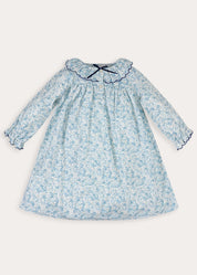 Maisie Floral Frill Collar Long Sleeve Night Dress in Blue (2-8yrs) Nightwear from Pepa London