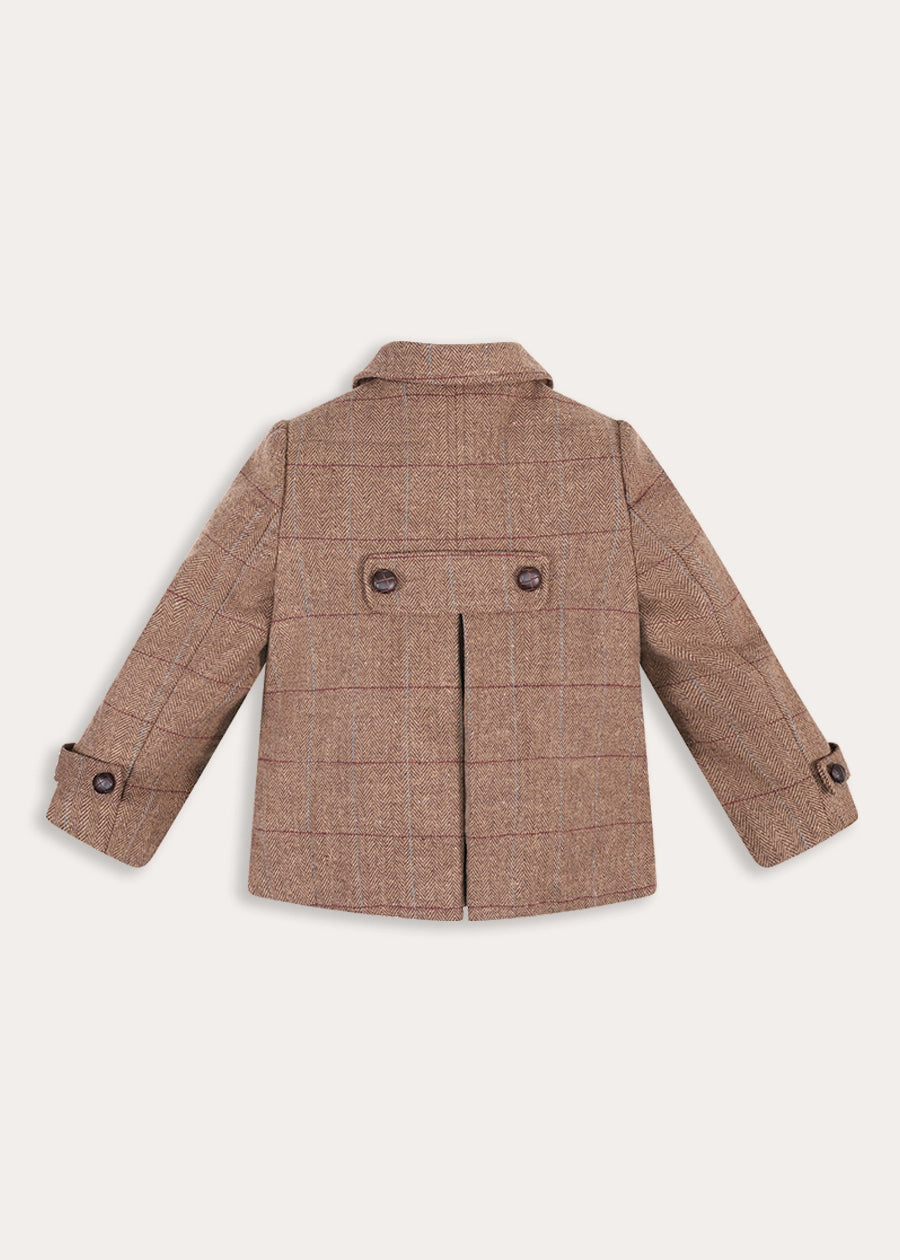 Devonshire Check Double Breasted Coat in Brown (2-10yrs) Coats from Pepa London