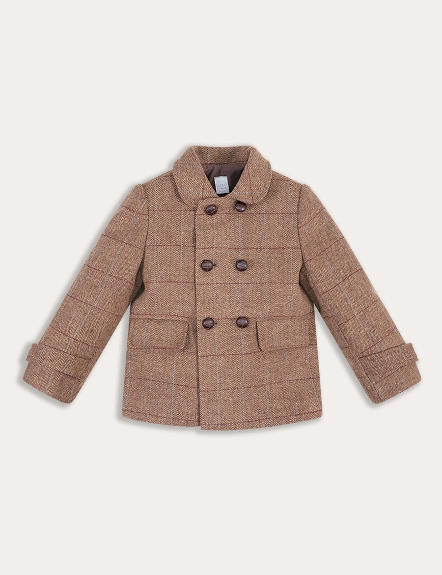 Devonshire Check Double Breasted Coat in Brown (2-10yrs) Coats from Pepa London