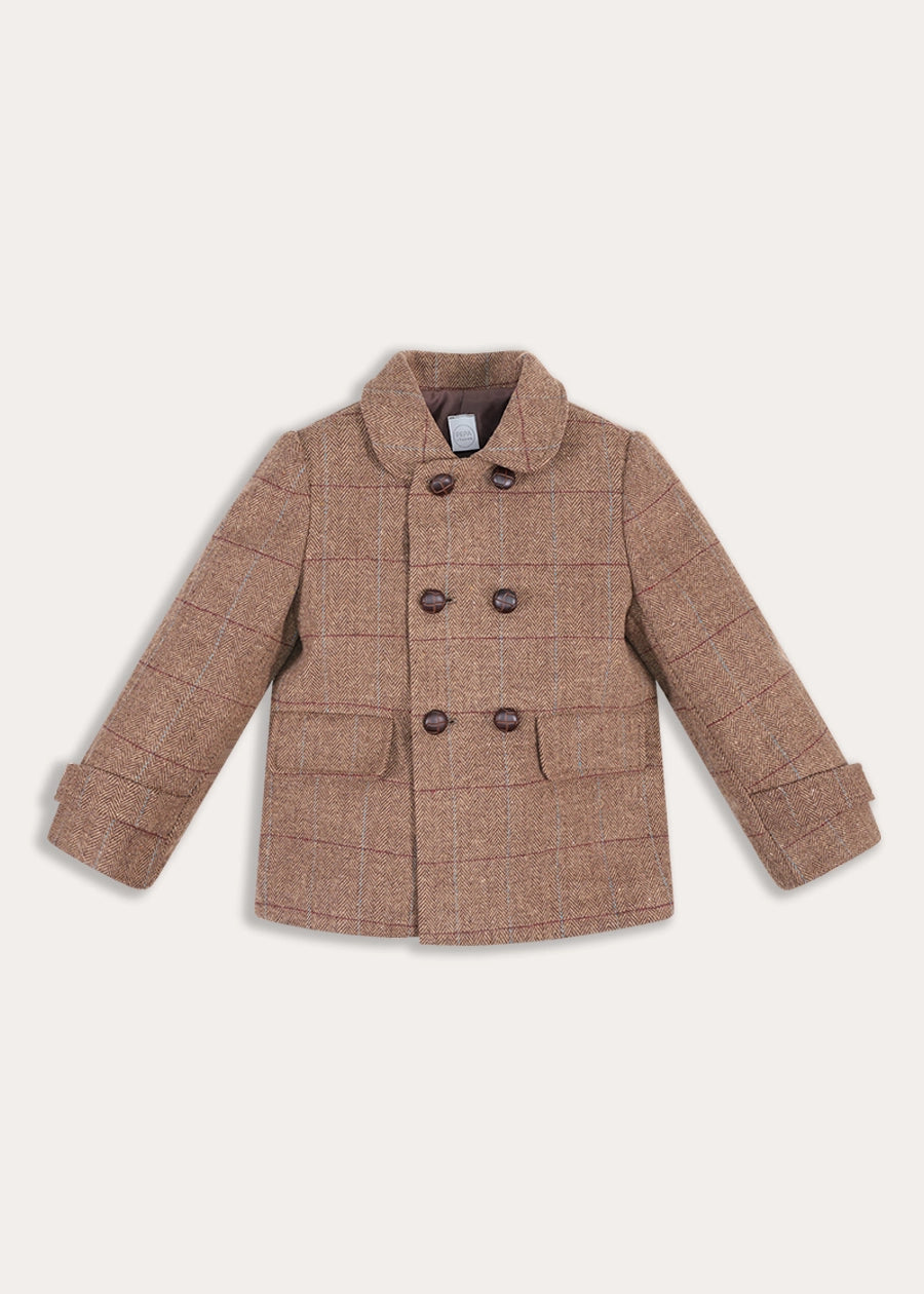 Devonshire Check Double Breasted Coat in Brown (2-10yrs) Coats from Pepa London