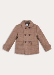 Devonshire Check Double Breasted Coat in Brown (2-10yrs) Coats from Pepa London