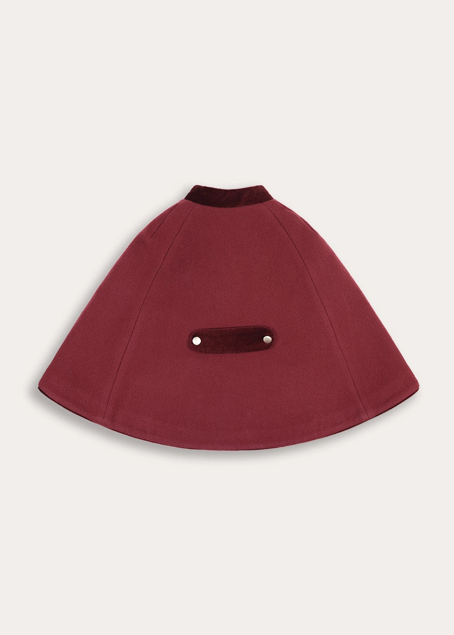 Velvet Collar Cape With Gold Buttons in Burgundy (2-8yrs) Coats from Pepa London
