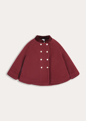 Velvet Collar Cape With Gold Buttons in Burgundy (2-8yrs) Coats from Pepa London