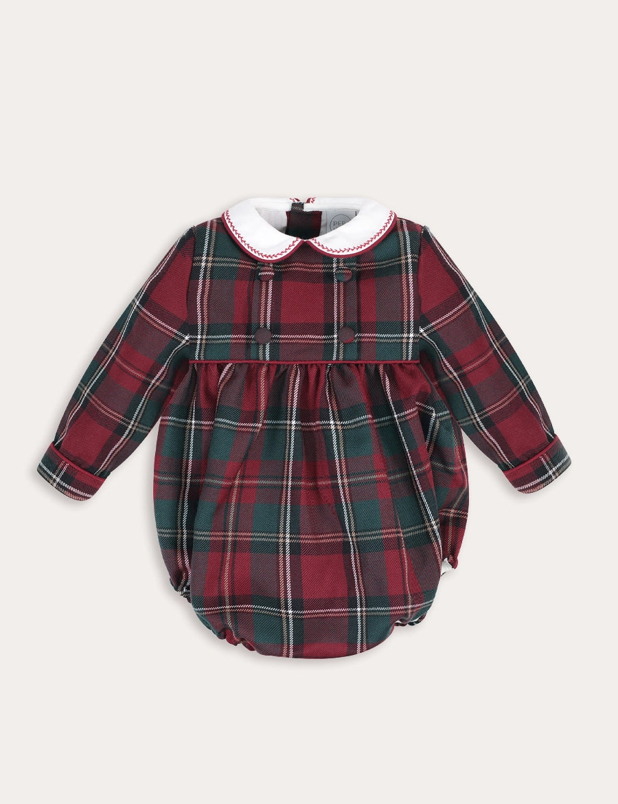 Balmoral Tartan Long Sleeve Romper in Burgundy (6mths-3yrs) Rompers from Pepa London