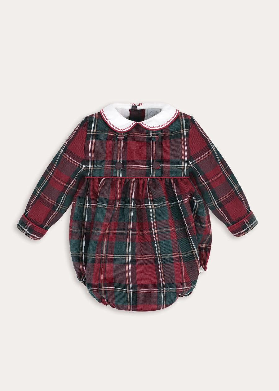 Balmoral Tartan Long Sleeve Romper in Burgundy (6mths-3yrs) Rompers from Pepa London