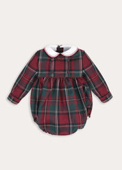 Balmoral Tartan Long Sleeve Romper in Burgundy (6mths-3yrs) Rompers from Pepa London