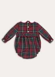 Balmoral Tartan Long Sleeve Romper in Burgundy (6mths-3yrs) Rompers from Pepa London