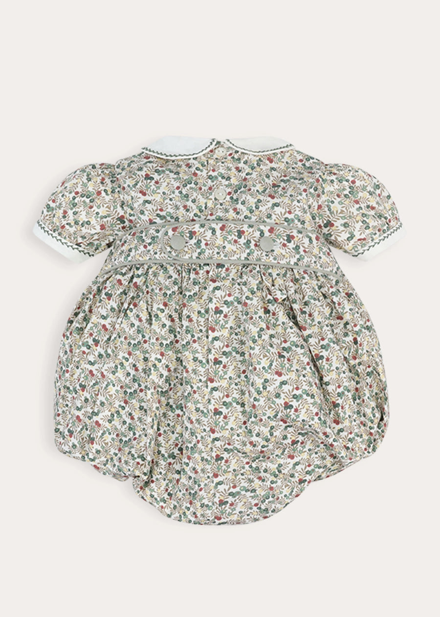 Evelyn Floral Hand Smocked Romper in Green (6mths-3yrs) Rompers from Pepa London