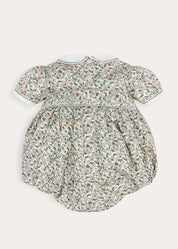 Evelyn Floral Hand Smocked Romper in Green (6mths-3yrs) Rompers from Pepa London