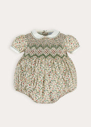 Evelyn Floral Hand Smocked Romper in Green (6mths-3yrs)