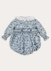Daphne Floral Hand Smocked Long Sleeve Romper in Blue (6mths-3yrs) Rompers from Pepa London