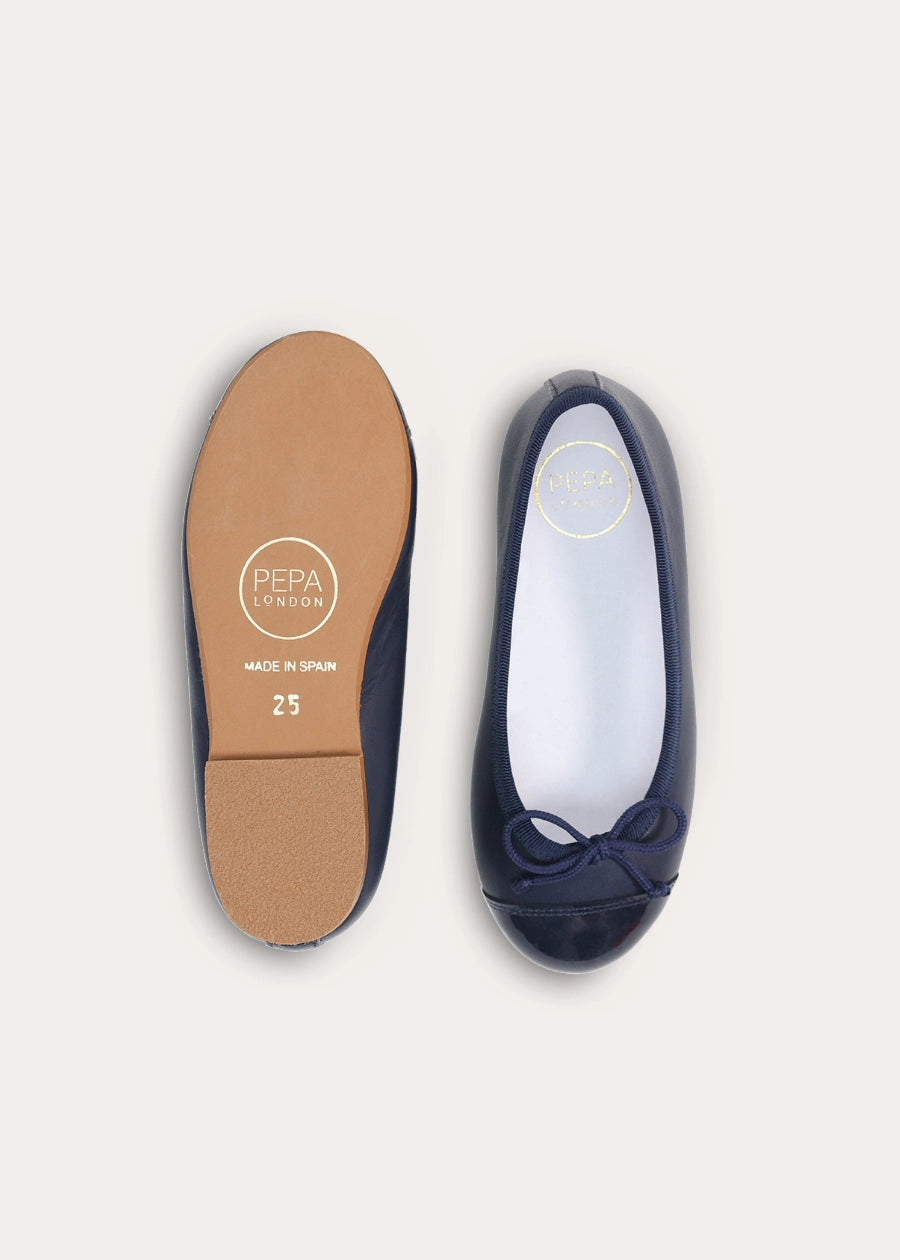 Patent Leather Ballerina Shoes in Navy (24-36EU) Shoes from Pepa London