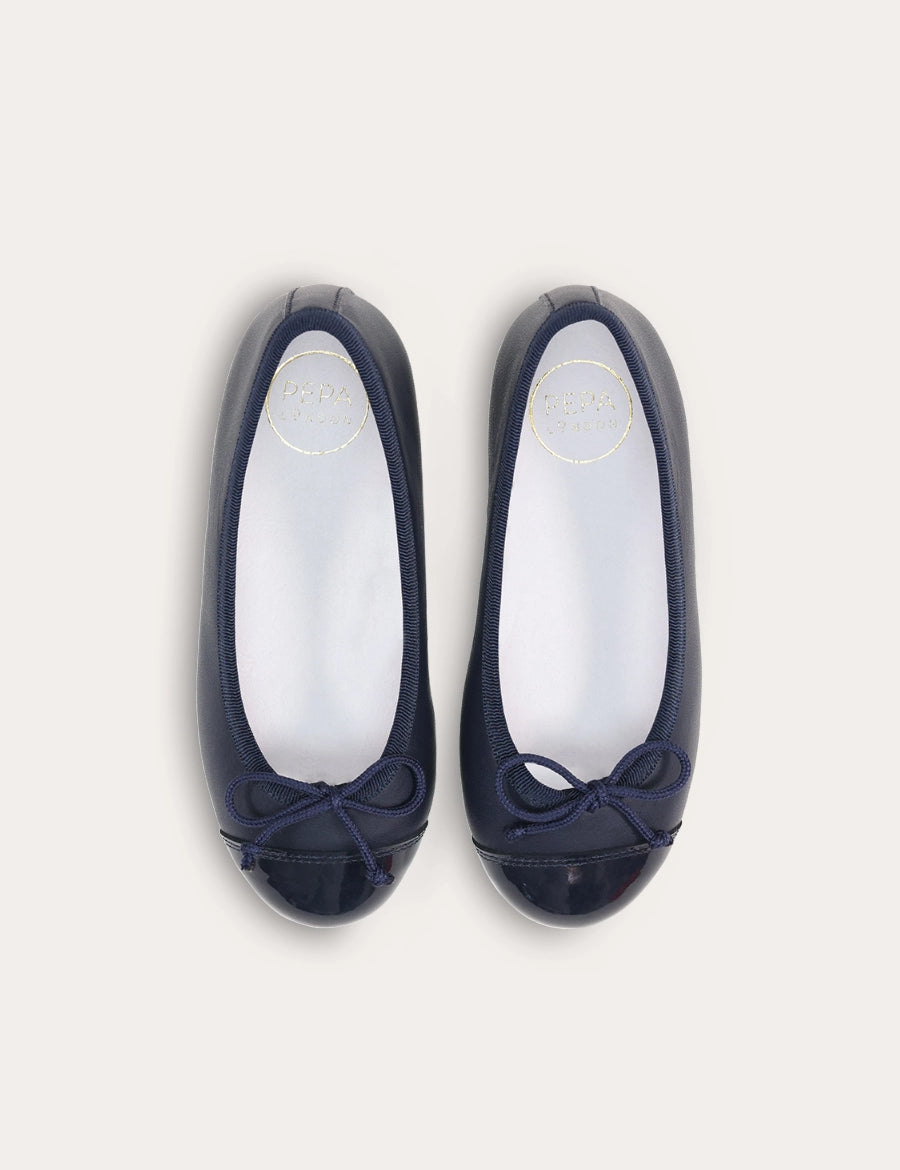 Patent Leather Ballerina Shoes in Navy (24-36EU) Shoes from Pepa London